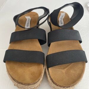 Steve Madden Black and Tan Espadrille Sandals